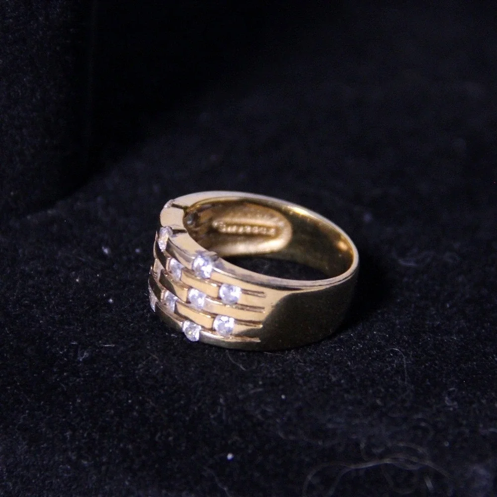 Gold Over Sterling Silver Triple Row Cubic Zirconia Band Ring‎ Size 7.25 CZ 925